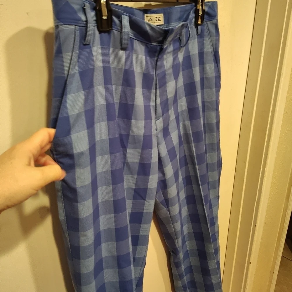 Adidas Men's Blue Plaid Check Chino Golf Pants Sz 33x34 Casual Preppy Academia